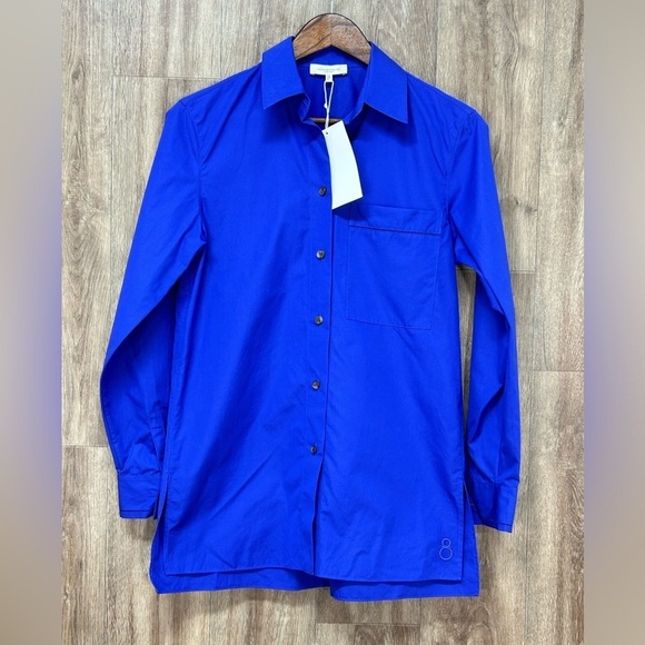 NWT Lafayette 148 Bright Blue Lace Detail Button Up - Picture 2 of 11